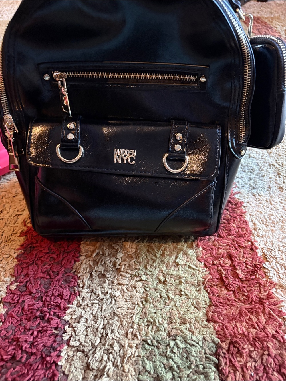 Steve Madden Black Faux Leather Backpack with gold  Hardware